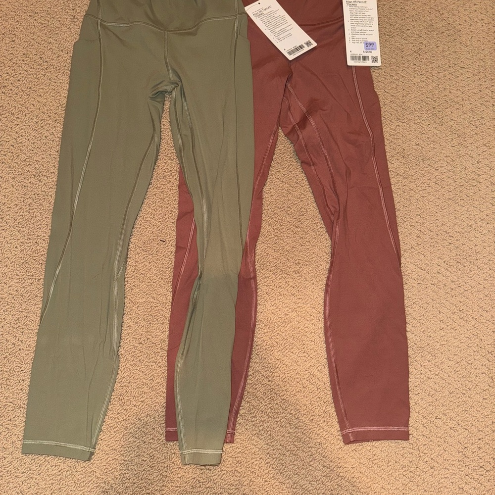 Lululemon Align Hi-Rise Tights Leggings sage green and mauve Women's Size 4